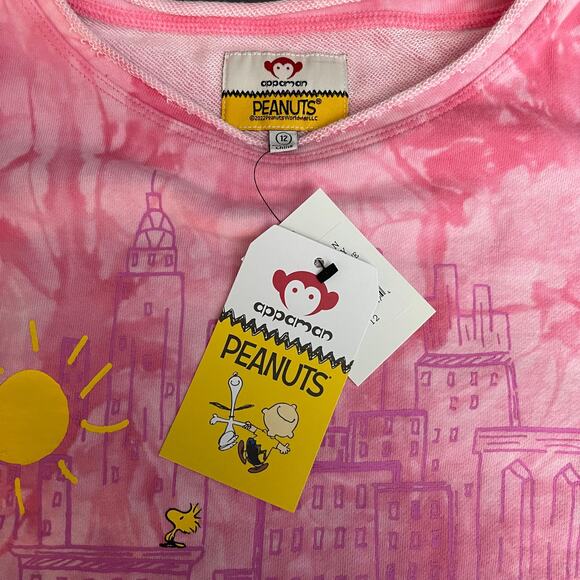 Appaman X Peanuts Sweatshirt Kids Sz 12 Light Pink Slouchy Tie Dye Graphic NWT - Picture 3 of 8
